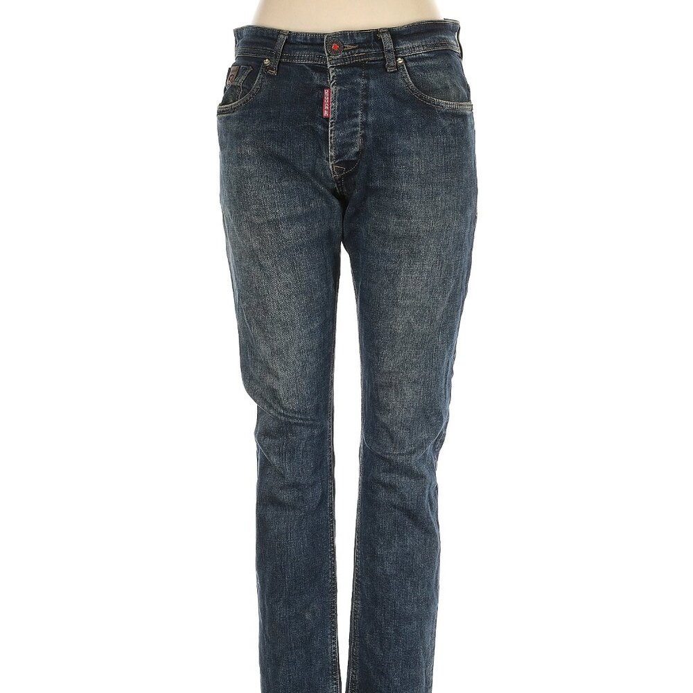 Dsquared2 Slim Fit Jeans W32 L34 Dark Wash Made in Italy Logo Patch Button Fly
